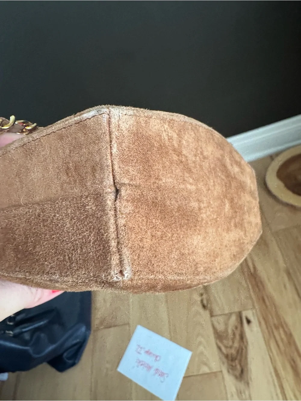 Brown Suede Quilted Crossbody Bag with Gold Chain